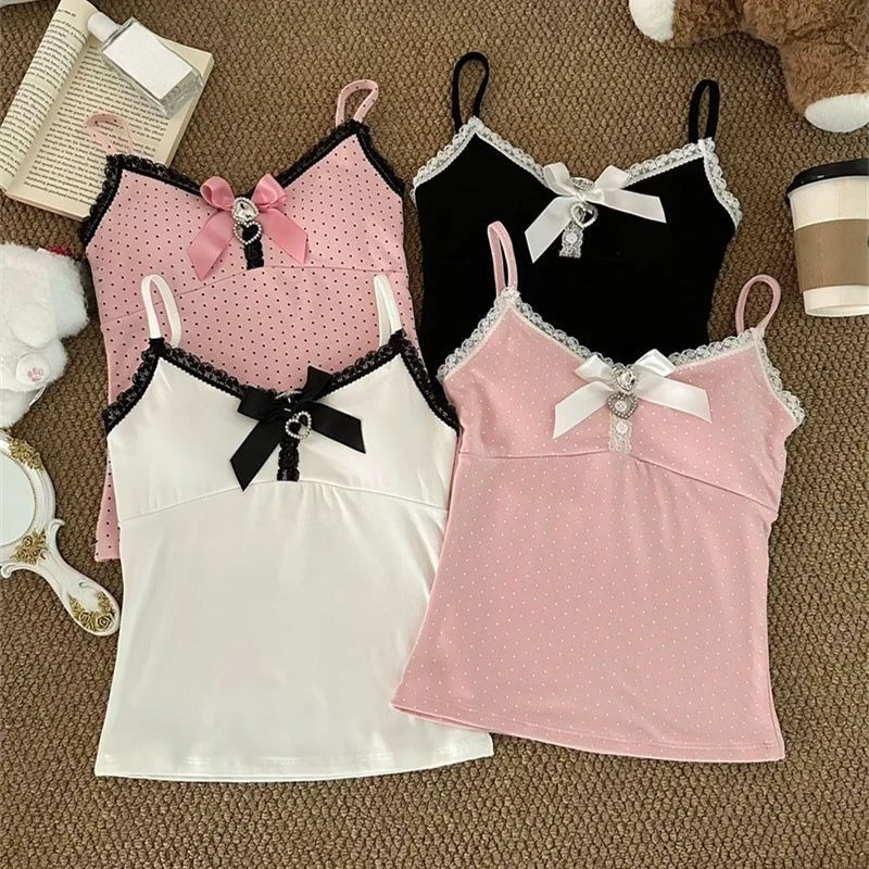 Camisola de Encaje con Volantes, Estilo Y2K, Kawaii, Ajustada, Corta, Coreana, Linda, Informal, de Verano, para Mujer