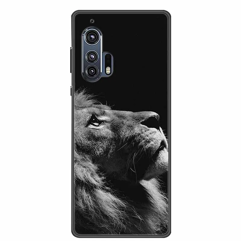 For Motorola Edge Plus 2020 Phone Case Cover Lion Wolf Tiger Black Silicone Soft Back Cover Case For Moto Edge+ Plus Case Fundas