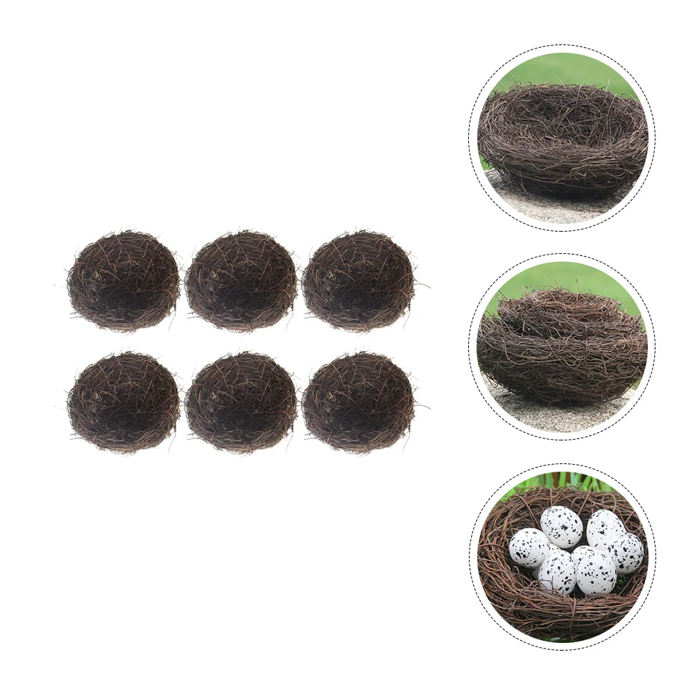 

6Pcs Rattan Bird Nest Artificial Simulation Decorative Prop Easter Garden Home Decoration Lightweight Candy Holder