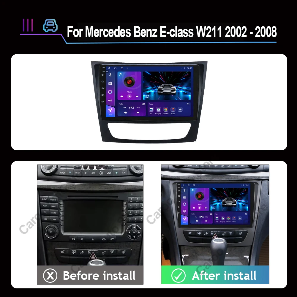 Android 15 Carplay Auto 2K Screen Car Radio Multimedia Player For Mercedes Benz E-class W211 2002 - 2008 2din Autoradio Stereo