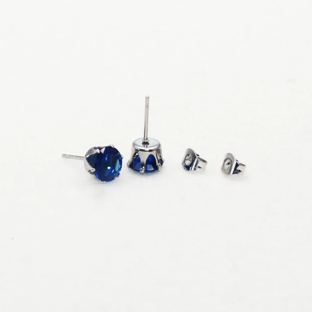 Stainlesss Steel Suit For Daily Royal Blue Glass Stud Earrings Men As Gift Big Size 7MM Round Brief Style