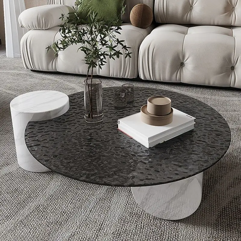 modern simple art coffee table, marble tempered glass coffee table Italian light luxury round small apartment designer