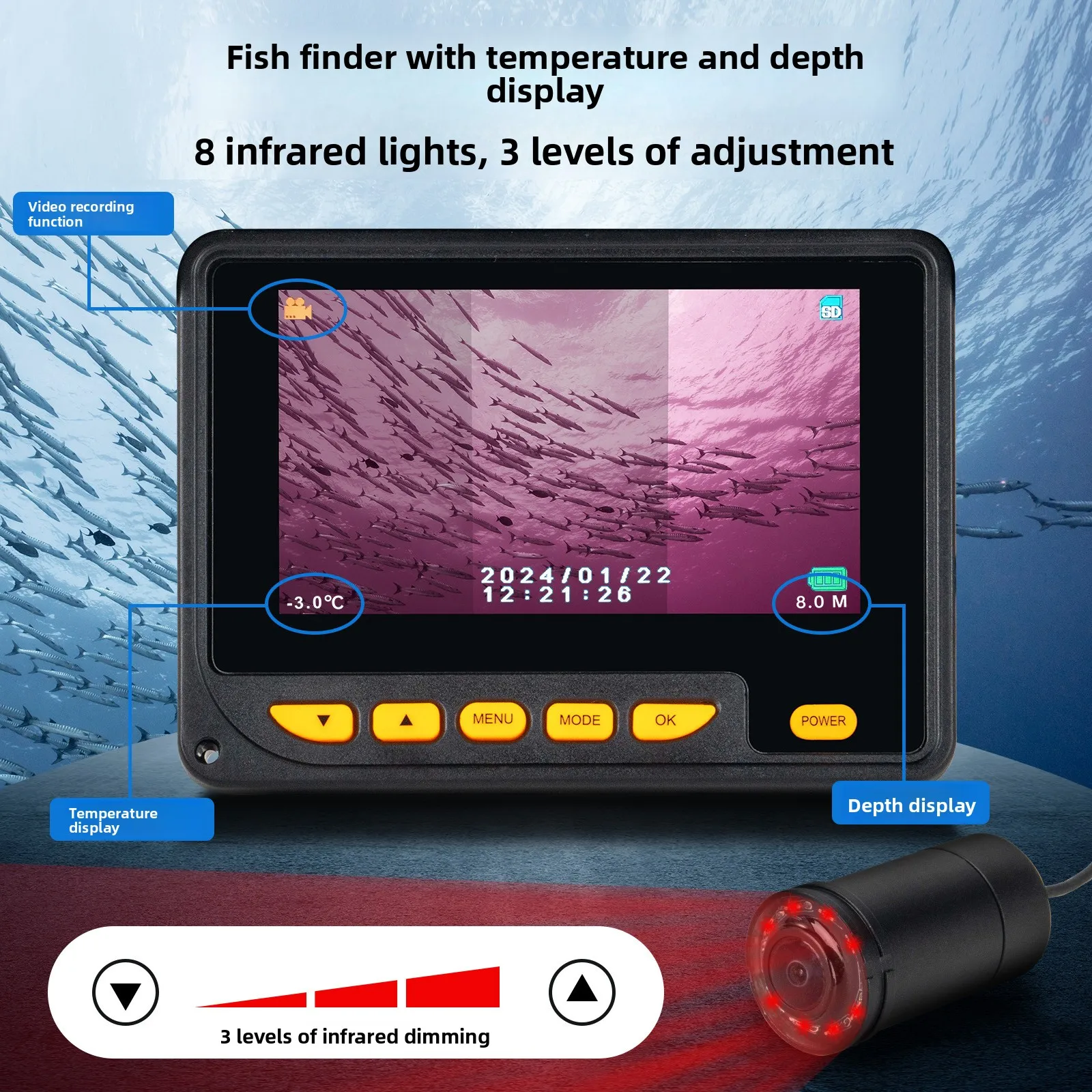 Senpan Underwater Visual  Fishing Camera Water Temperature Depth Video Recording Low-Temperature Night Vision Fishing