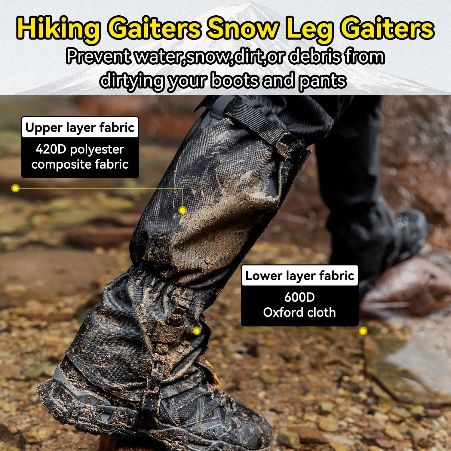 Polainas impermeables para nieve trekking, ajustables en botas