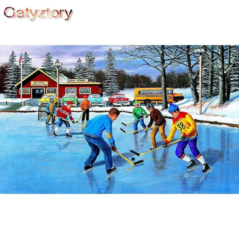 

GATYZTORY Frame Ski DIY Painting By Numbers Landscape Wall Handpainted Art Picture Canvas Painting Coloring By Numbers For Home