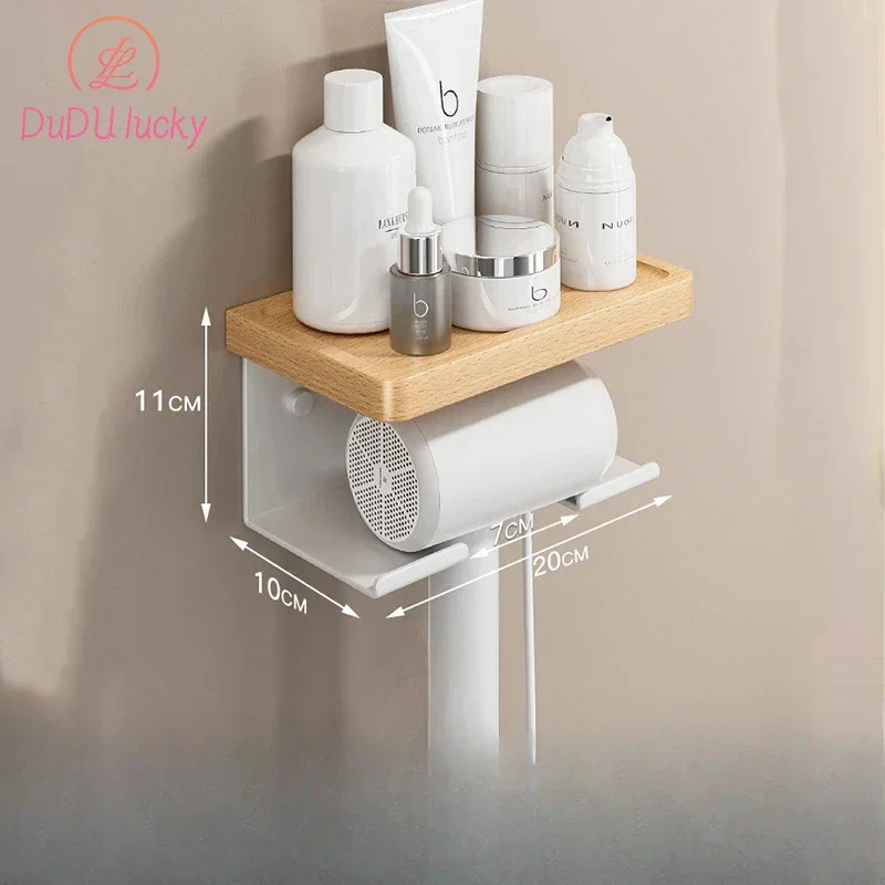 

Wood Hair Dryer Holder, Air Blower Storage Rack, Bathroom Shelves, Wall Mounted Bracket, Hanging Bracket