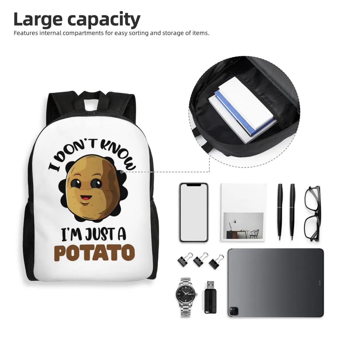 I Don't Know I'm Just A Potato - Potato Lover Gift Backpack Student Boys Girls BookBag School Bag Laptop Shoulder Bags