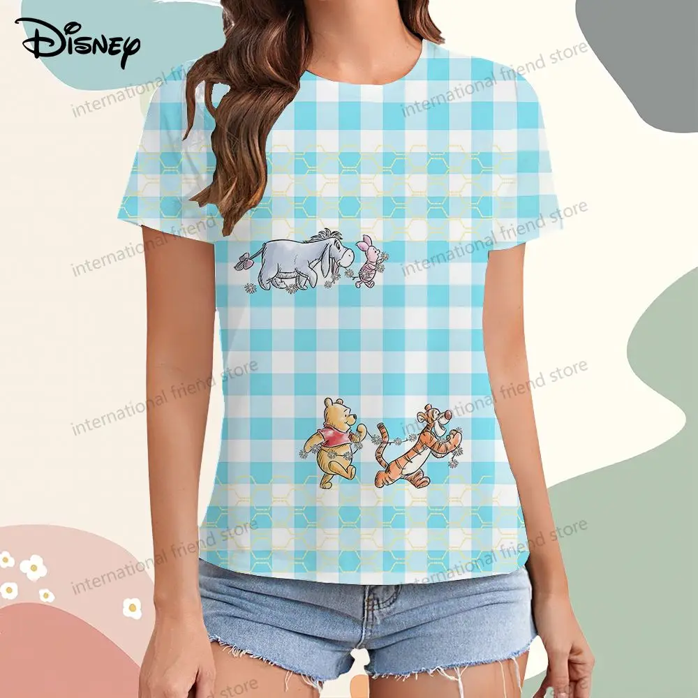 Women\'s T-shirt XS-3XL Disney Winnie Pooh Leisure 2024 Summer Y2k Youthful Woman Clothes T-shirts Top O Neck Kawaii Street Wear