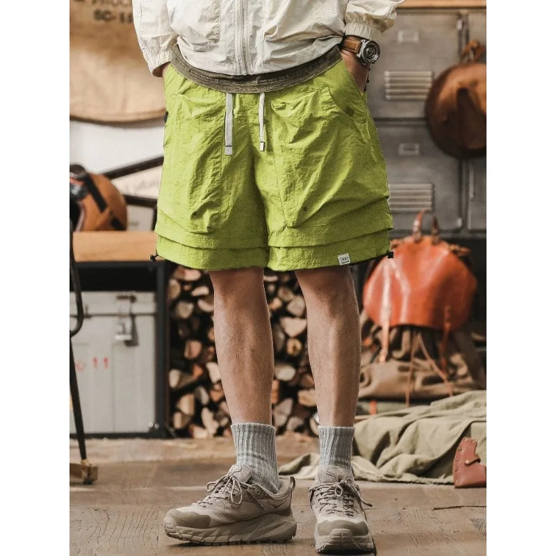 Men's Outdoor Functional Waterproof Quick-Dry Work Shorts Summer Cool-Feeling Fake Two-Piece Casual Knee-Length Pants