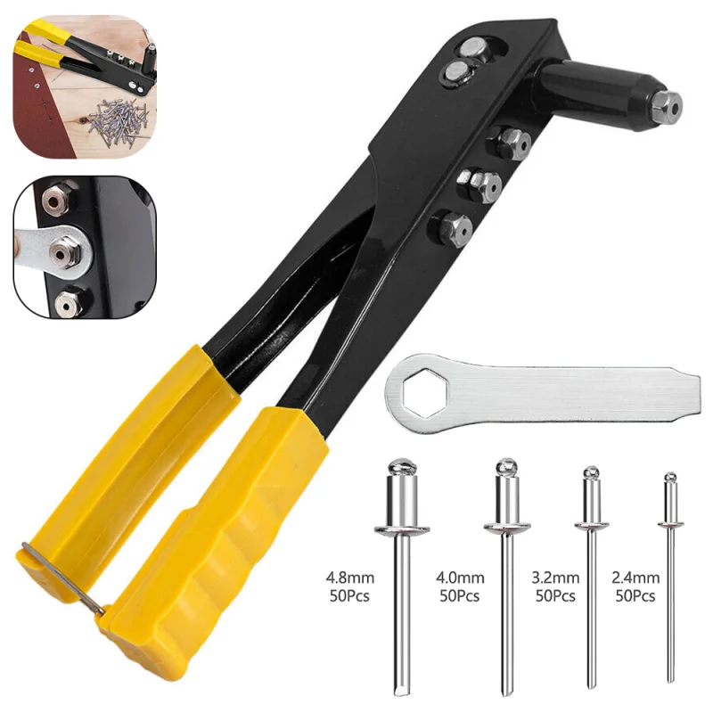 Imagem -06 - Heavy Duty Riveter Grupo Pop Rivet Gun Ferramenta de Mão Ferramenta Rivet Nut Alicça Rebites Cegos Kit Gun Sortimento 200 Pcs