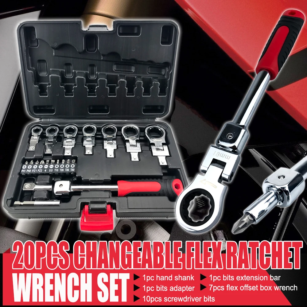 

20-piece Set Portable Ratchet Wrench Removable Interchangeabl Combination Set Labor Saving Vehicle Repair Tool Set