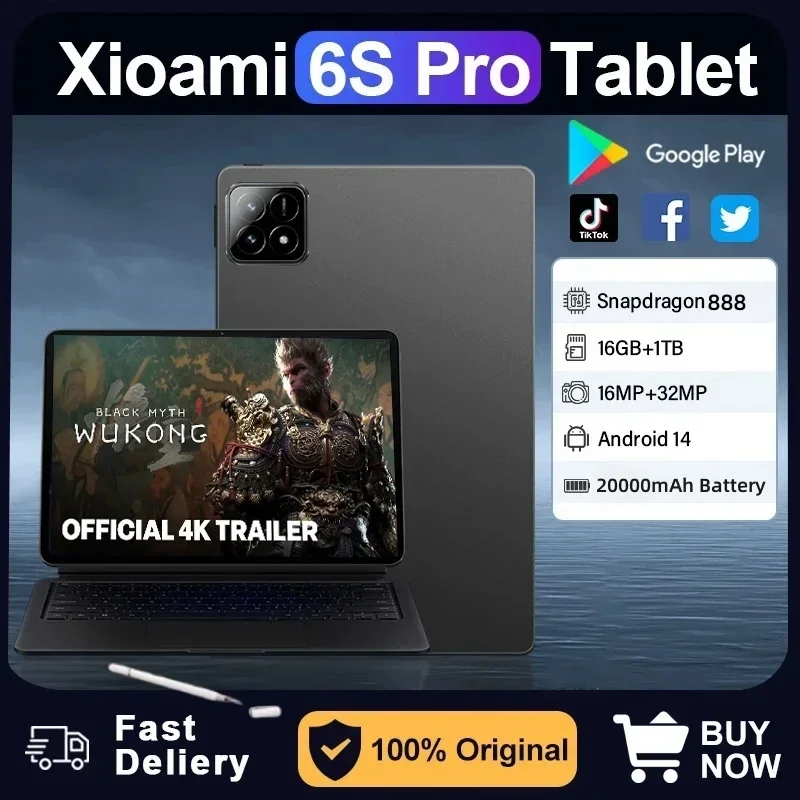 2024 Xioami Pad 6S Pro Tablet 11inch HD 4K Android 14 16GB+1T 20000mAh 5G Dual SIM Phone Call  Bluetooth WiFi GPS WPS Tablet PC