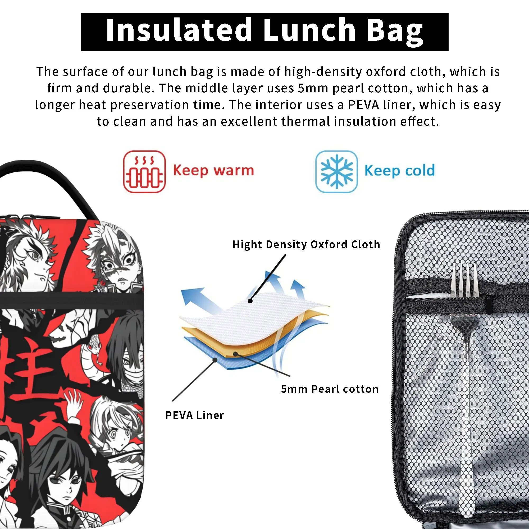 1 Piece Portable Lunch Container Hashira Collection  Zipper Closure Durable Pocket Demon Slayer Anime  For Lunch Lunch Box Bag view 5