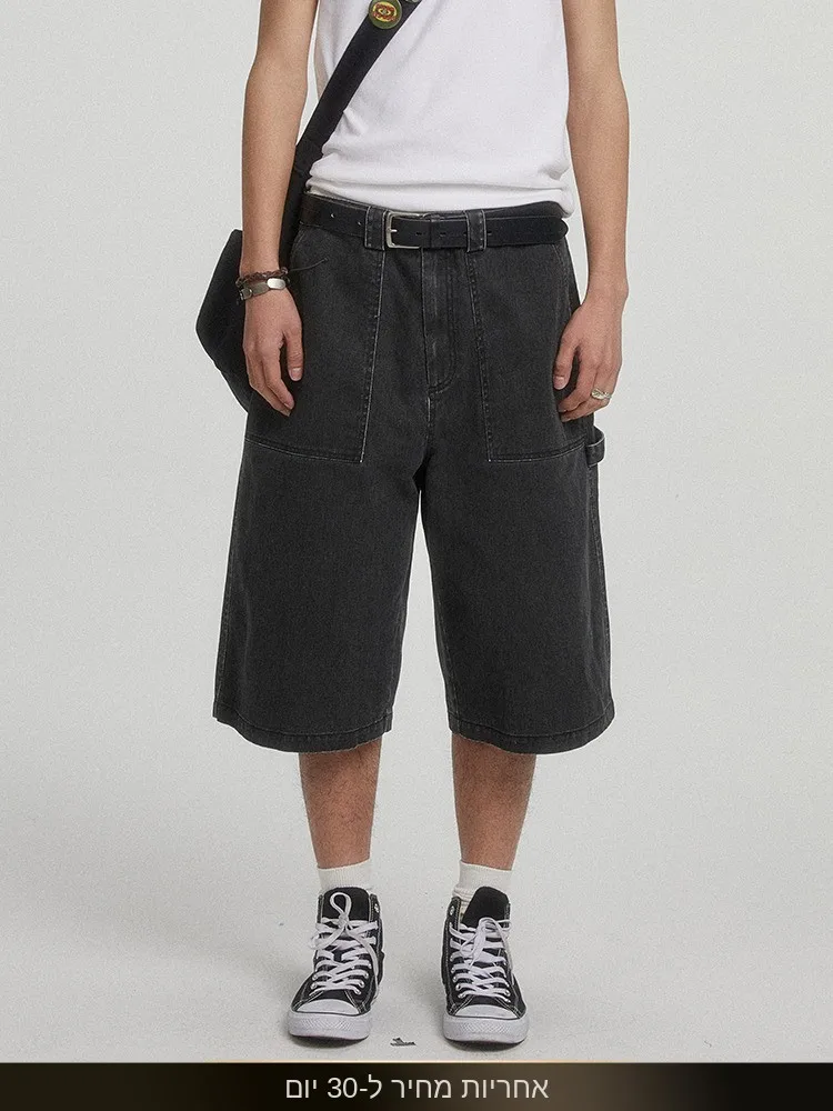 American Retro Washed Five-Quarter Men's Jeans Summer New Casual Straight Leg Short Pants for Couples Youth Cotton Comfortable