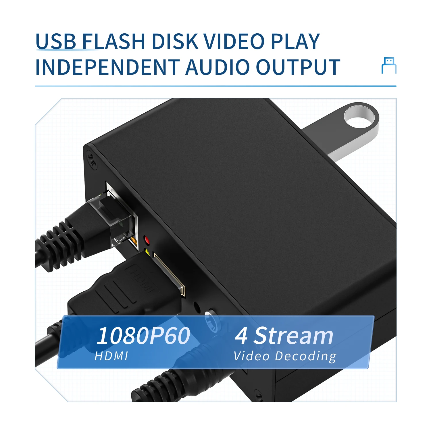 JM1000 FHD IP to HDMI Video Decoder Stream H.265 H.264 RTSP SRT RTSP RTMP UDP 1xHDMI(1080p60)