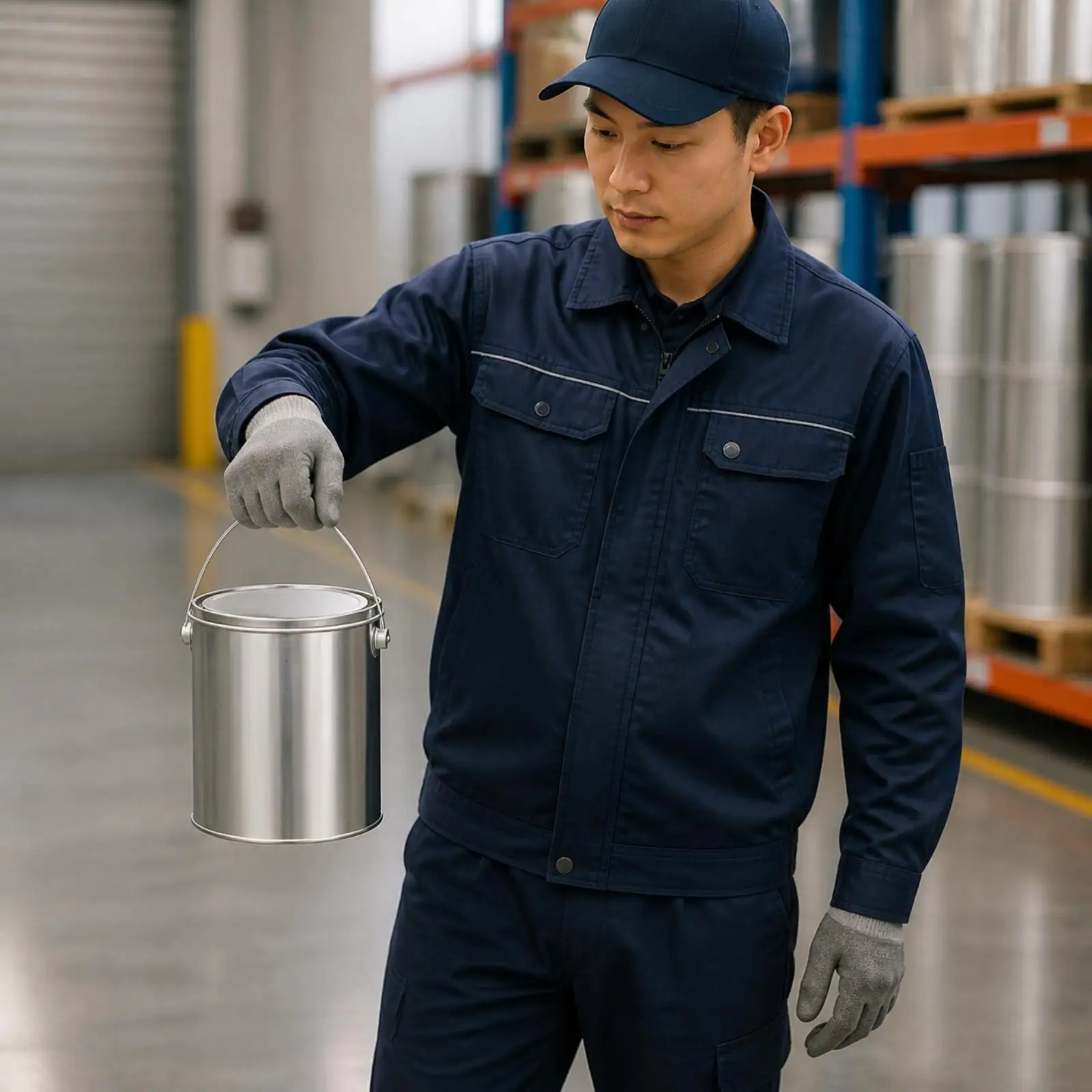 4 Pieces Cylindrical Tinplate Can with Lid and Carry Handle Lidded Sample Storage Can Portable for Construction Workers, Job