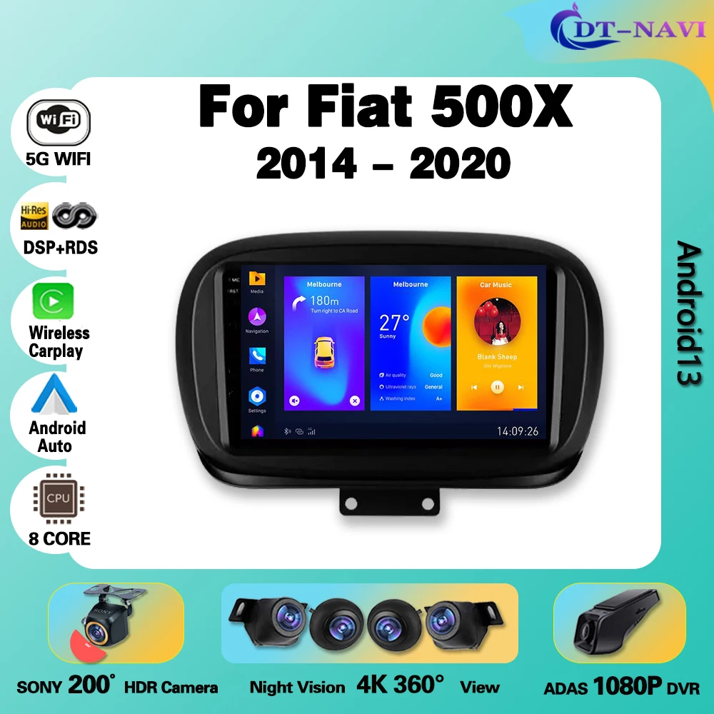 

Автомагнитола Carplay Android для Fiat 500X 2014-2020 мультимедийный видеоплеер сенсорный экран Авто Стерео навигация GPS No 2din