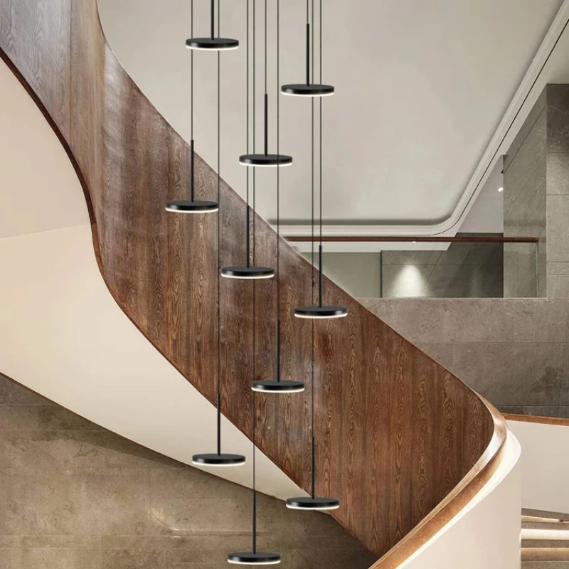 

Modern Adjustable Chandelier for Stair Long Duplex Building Villa Restaurant Cafe Kitchen Pendant Lamp Indoor Hanging Fixture