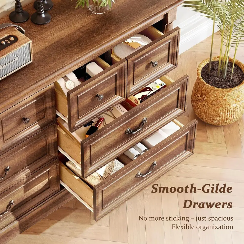 6-Drawer Rustic Wood Chest with Ample Storage for Bedroom or Living Room in Rich Brown Finish