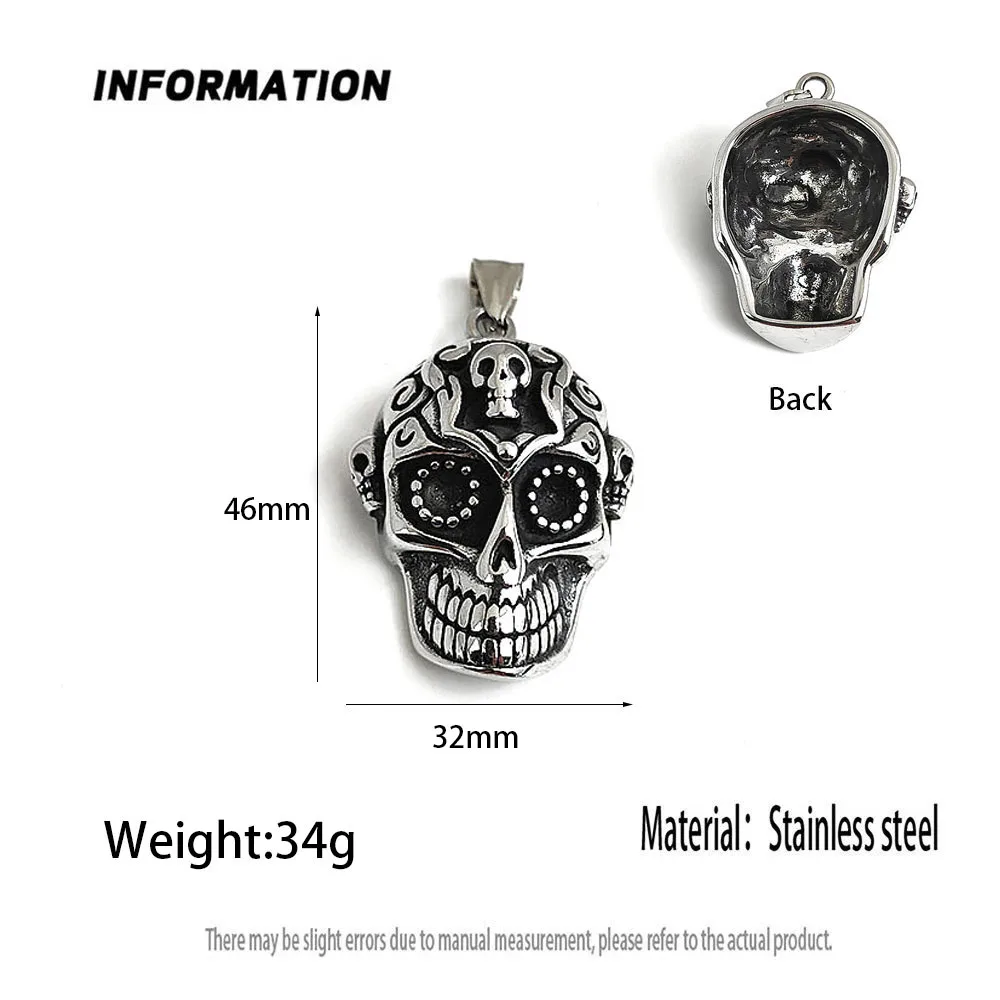 Retro cast skull stainless steel pendant, waterproof and non-fading blackening process, bulk sales of accessories