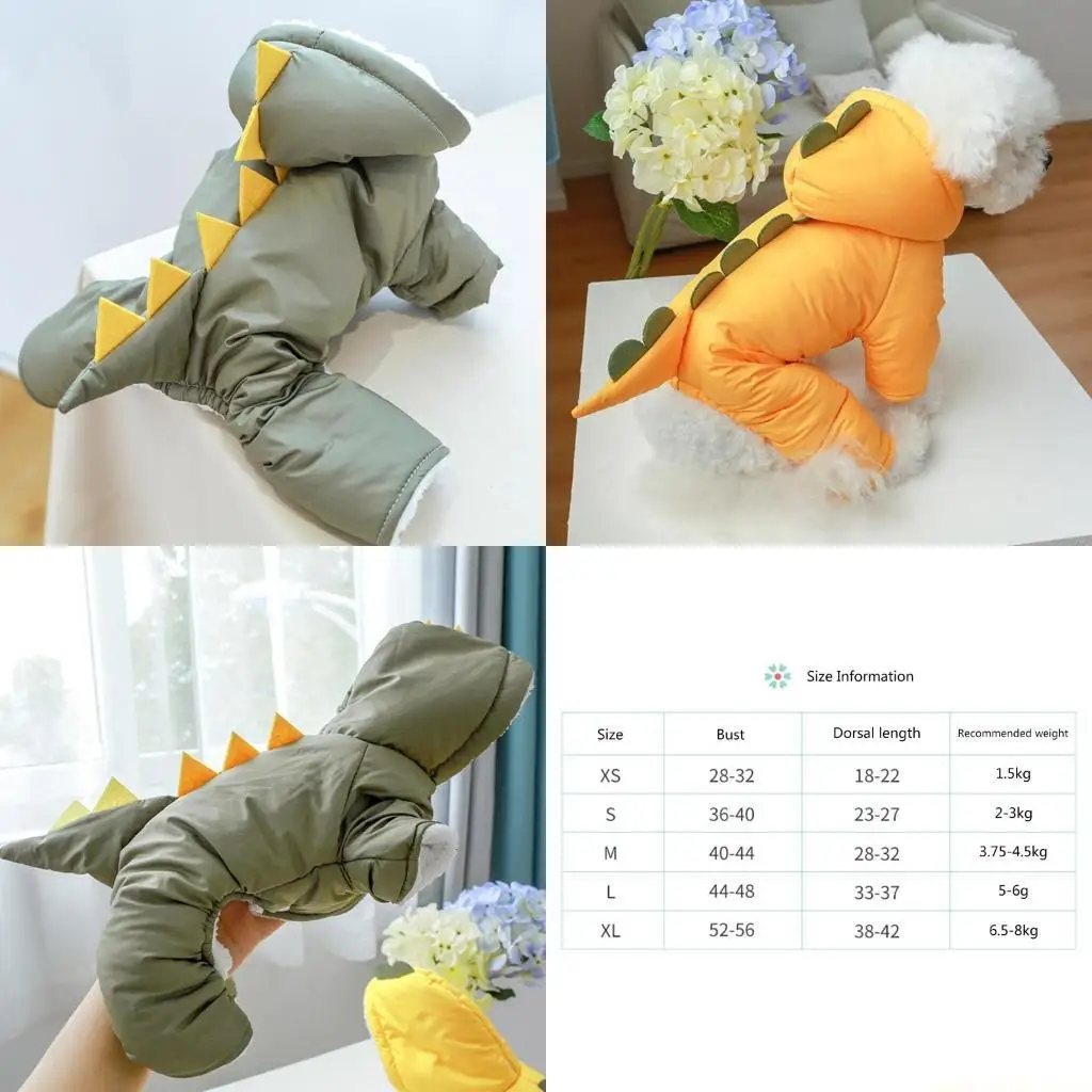 

QX2E Костюм динозавра для собаки Комбинезон для собаки Костюм пальто для собаки с капюшоном Зимняя одежда для собак