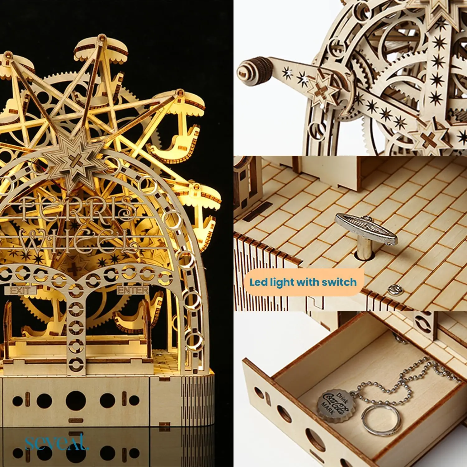 Quebra-cabeças mecânicos de madeira 3D, jogo de quebra-cabeça para provocação de cada ocasião, presentes ideais para adolescentes e adultos (roda de ferris)