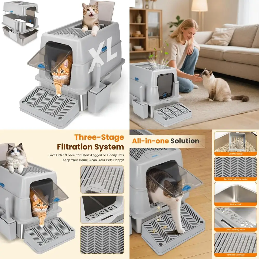 

Очень большой закрытый ящик для кошачьего туалета из нержавеющей стали с антипригарной поверхностью для внутреннего использования, идеально подходит для больших кошек и легкой очистки