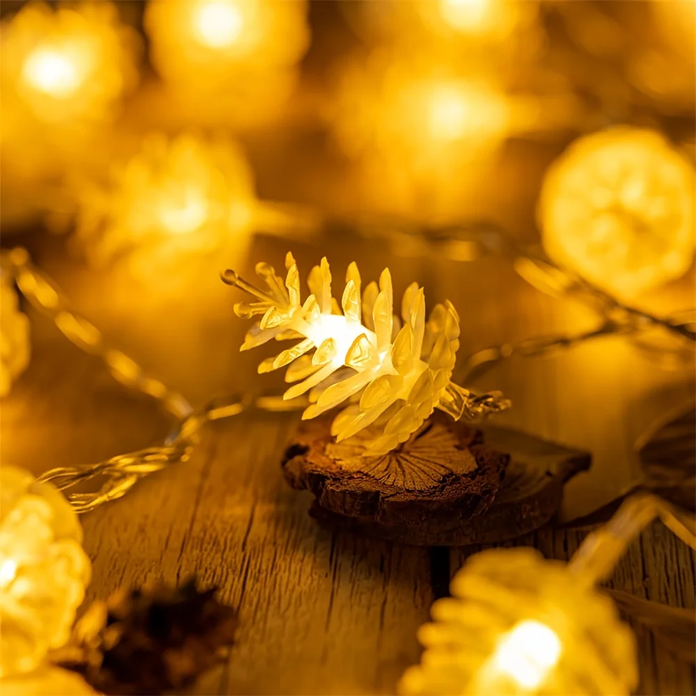1.5M/3M Transparent Simulated Pine Cone Light String, Battery Powered, Suitable For Living Room, Bedroom, And Party Decoration