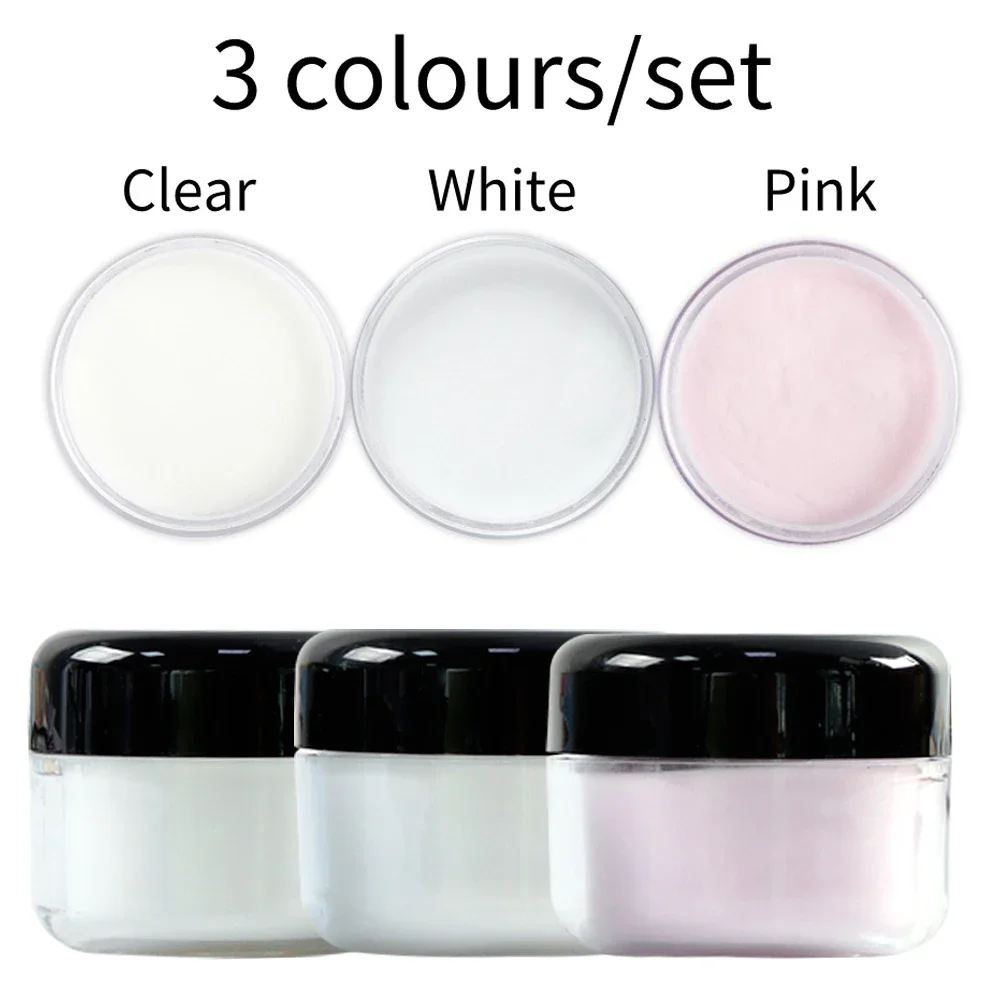 Pó acrílico profissional para nail art, acessórios de manicure, para nail art, extensão, escultura, branco, rosa, decoração, 3pcs