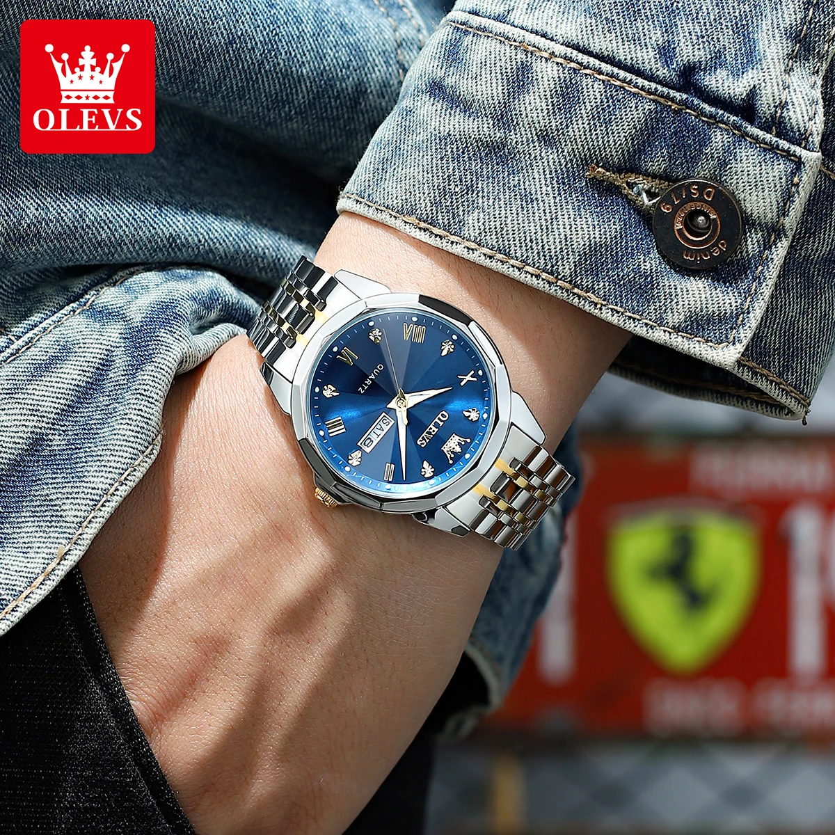 OLEVS 9931 Men Watches Roman Scale Waterproof Solid Stainless Steel Strap Quartz Watch for Men