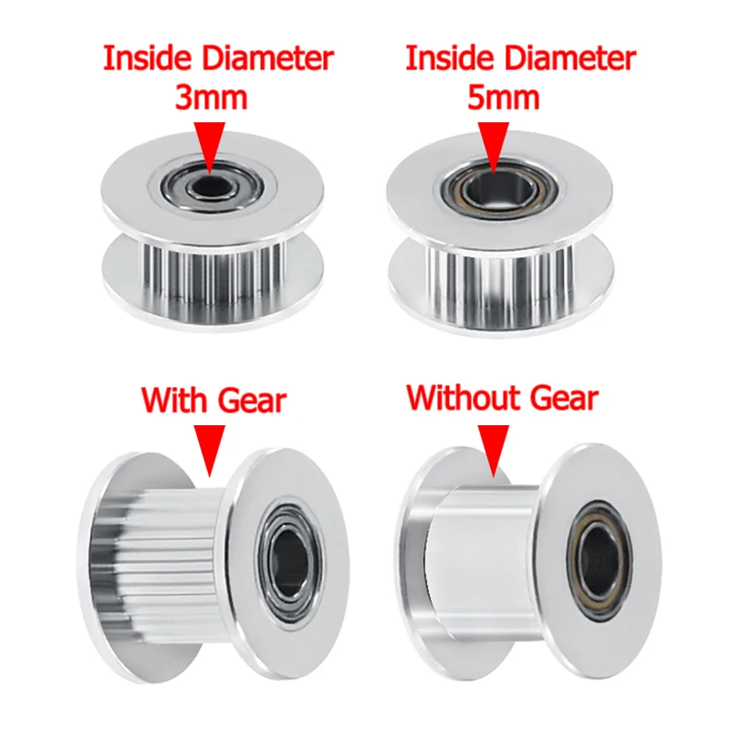 1 PC of  GT2 Idler Pulley 16, 20 Teeth Bore 3mm, 5mm with bearings 3D Printer Parts for 2GT Timing Belt Width 6mm, 10mm H shape