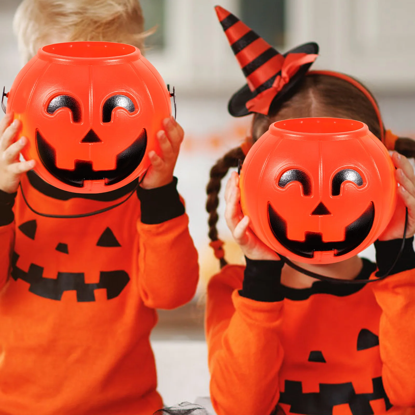 

17cm Halloween Pumpkin Bucket Large Pail Black Handle Candy Holder Party Trick Or Treat Gift Eco-Friendly Decor Gift Box Bag