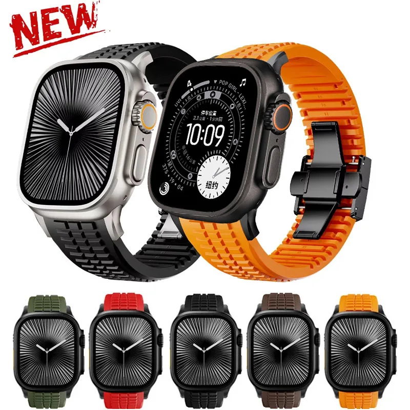 

Роскошный силиконовый ремешок для Apple Watch Ultra 3/2/1 49 мм, серия 11-10, 46 мм, спортивный браслет, ремешок для iWatch 9, 8, 7, 6, 5, SE, 45 мм, 44 мм