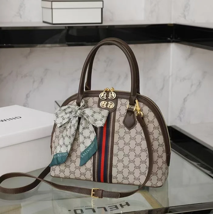 Luxury Vintage Monogram Shell Handbag for Women Silk Scarf Shoulder Crossbody Bag Stylish Commuter Ladies Purse