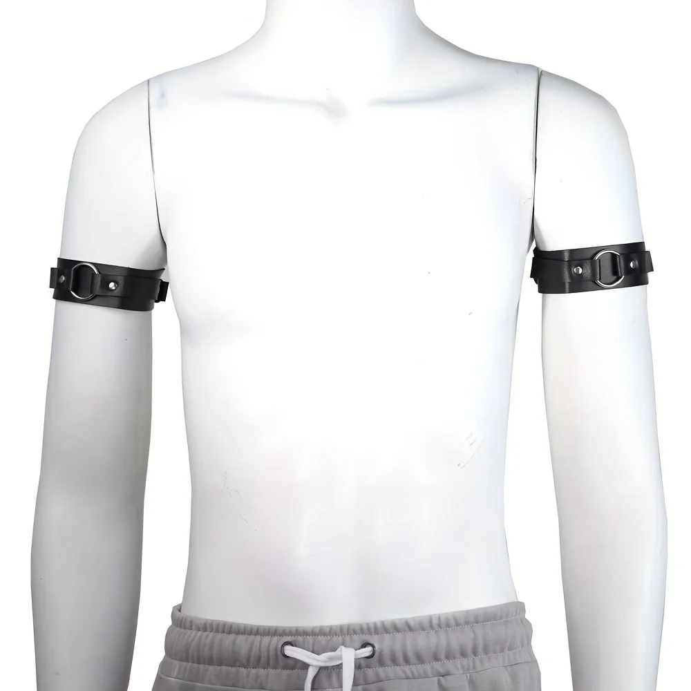 Men Sexy PU Leather Armband Fetish Gay Harness Belts Adjustable BDSM Bondage Body Cage Arm Rings Erotic Rave Cosplay Clubwear image 6