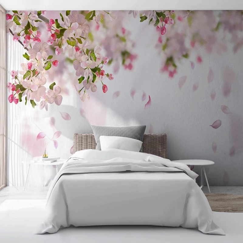 

Custom Photo Wallpaper Nordic Hand-painted Garden Pink Flowers Murals Living Room TV Sofa Romantic Home Decor Papel De Parede 3D