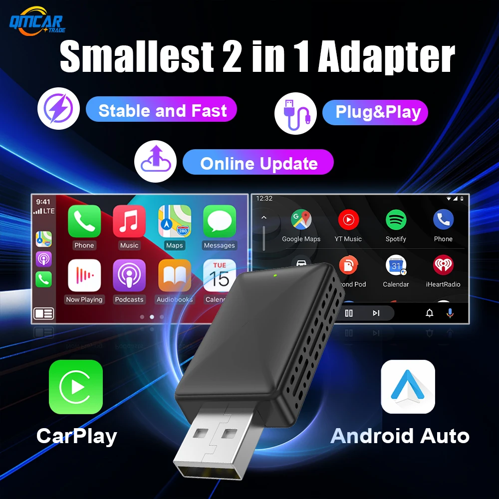 Smart Wireless Carplay Android Auto Adapter 2in1 Dongle Play&Plug For Kia Maxus Mazda MG Porsche Chevrolet Ford GMC Haval Honda