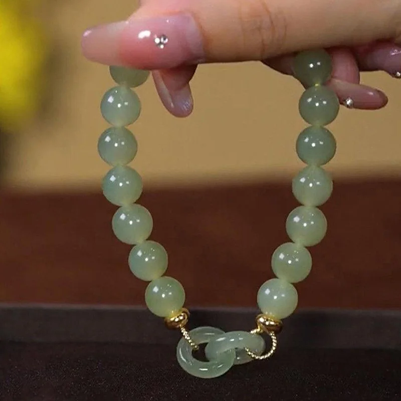 Accessories for Women Imitation Jade Chalcedony Bead Bracelet for Women Heart Buckle Fengshui Lucky Bangle Jewelry Pulsera Mujer