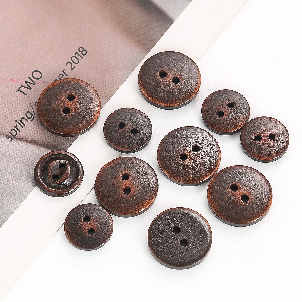 10PC Vintage Brown Laser Fisheye Round 2-holes Flatback Natural Wood Button DIY Knitwear Shirt Cufflink Garment Sewing Accessory