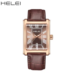 HELEI Fashion new sports casual quartz watch date genuine leather strap men's wristwatchV