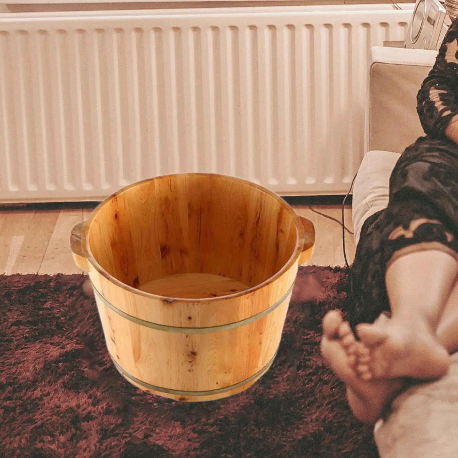 Vasca per ammollo dei piedi Vasca per lavabo Secchio per pediluvio addensato con manico Vasca per piedi in legno Bacino per pediluvio in legno per camera da letto Sauna Bagno