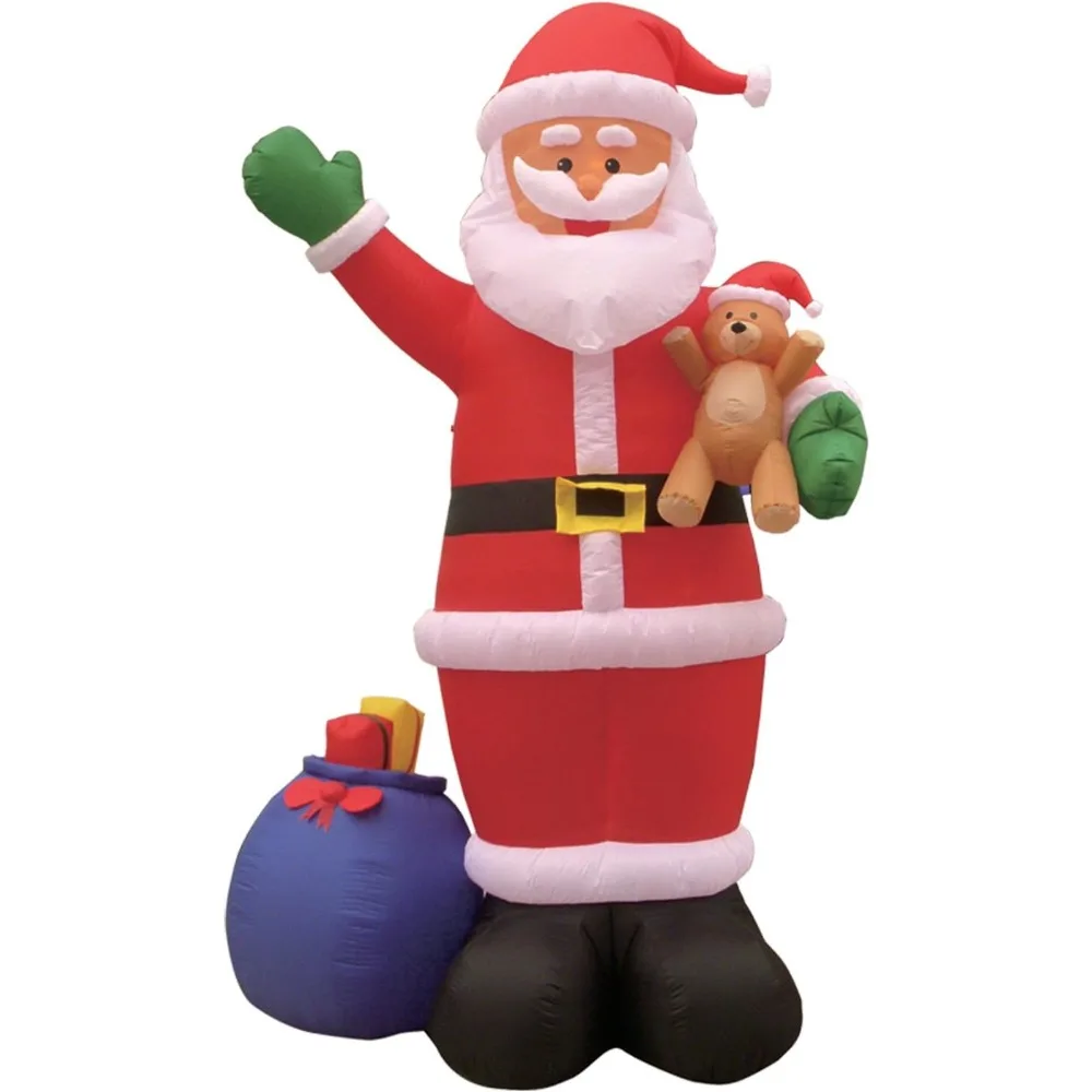 12 Foot Tall Huge Christmas Inflatable Santa Claus with Gift Bag and Bear Lights Outdoor Blow up Lawn Decor