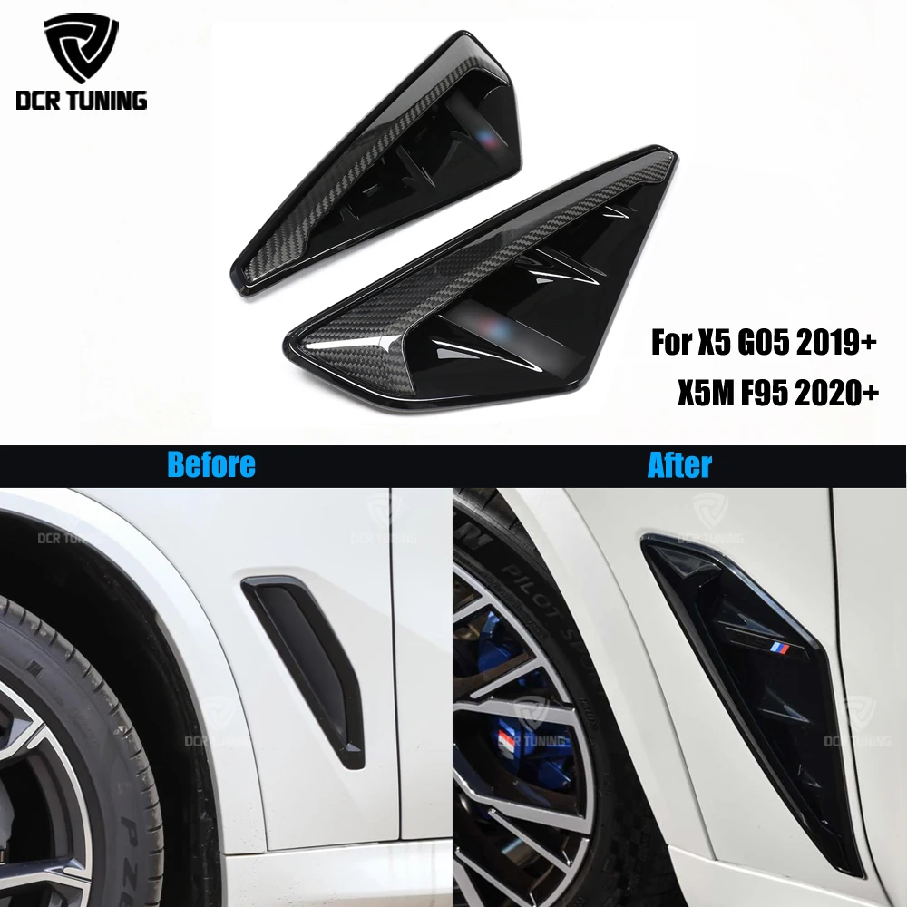 For 2019-22 BMW X5 G05 X5M F95 Real Dry Carbon Fiber Fender Side Vent Grill Trim With logo Replacement