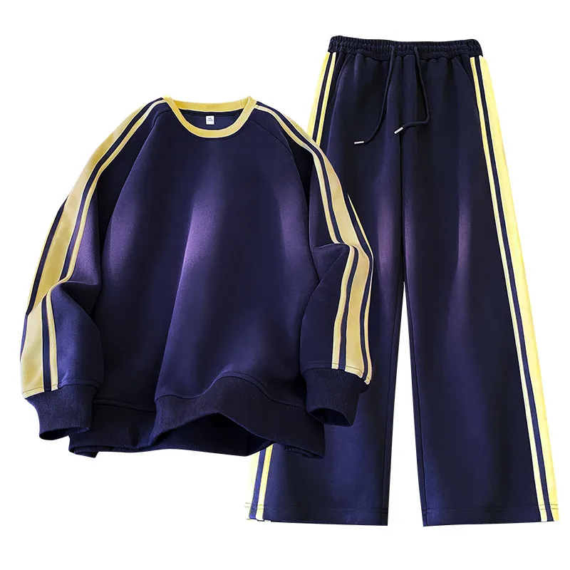 2026 Spring Patchwork Tracksuit Men 2pcs Sets Hoodies Wide Leg Pants Men's Loose Hip Hop Sports Pullover Trousers Y2k Streetwear