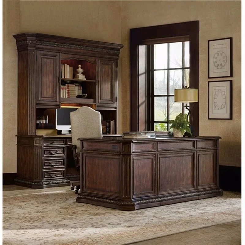 Solid wood desk bookcase integrated study retro old carved desk double door bookcase custom furniture