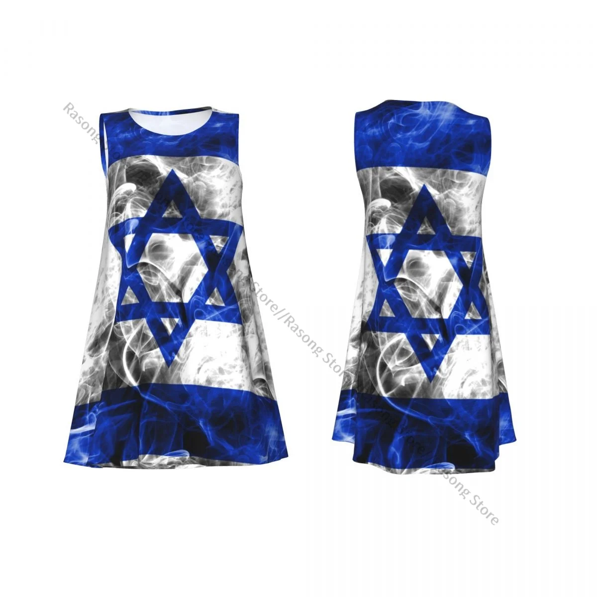 女性のドレスイスラエルスモークフラッグサマーカジュアルTシャツビーチカバーアップタンクドレス