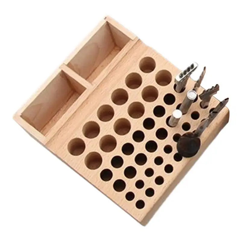 Imagem -03 - Beech Leather Craft Tools Holder Rack Stand 98 Buracos 46 Buracos Stamp Punch Tool Caixa de Armazenamento Organizador