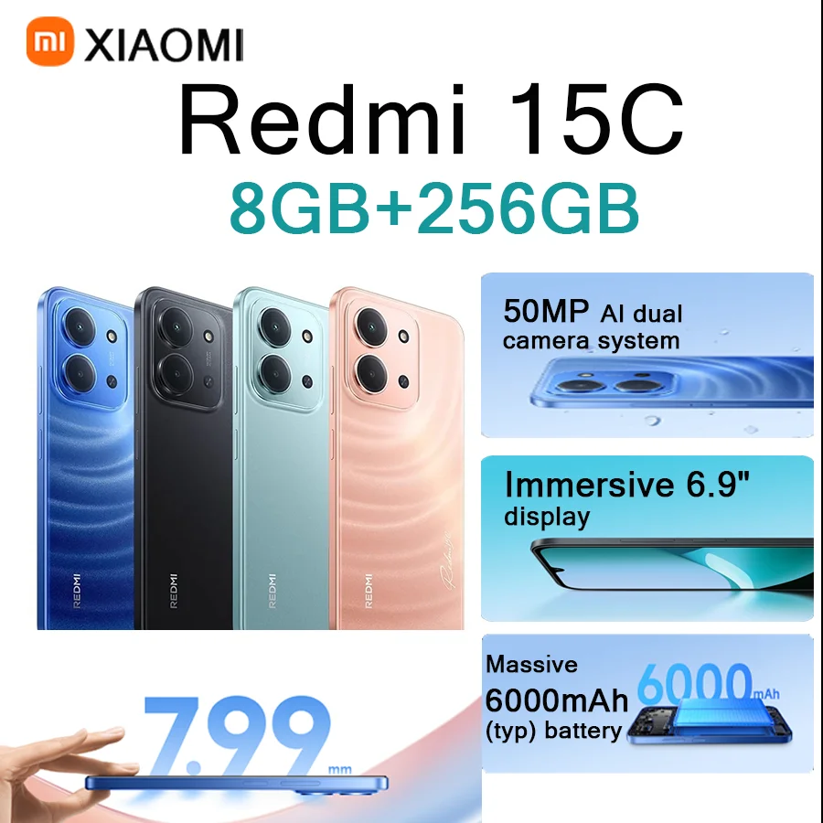 

Redmi 15C 8GB+256GB Ultra-slim Smartphone 6000mAh Long Standby Side Fingerprint Facial Recognition Unlocked Android Phone