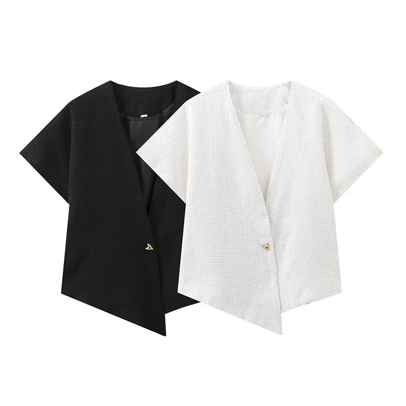 

Fashion Solid Color V-Neck Short Sleeve Asymmetric Loose Casual Shirt Top