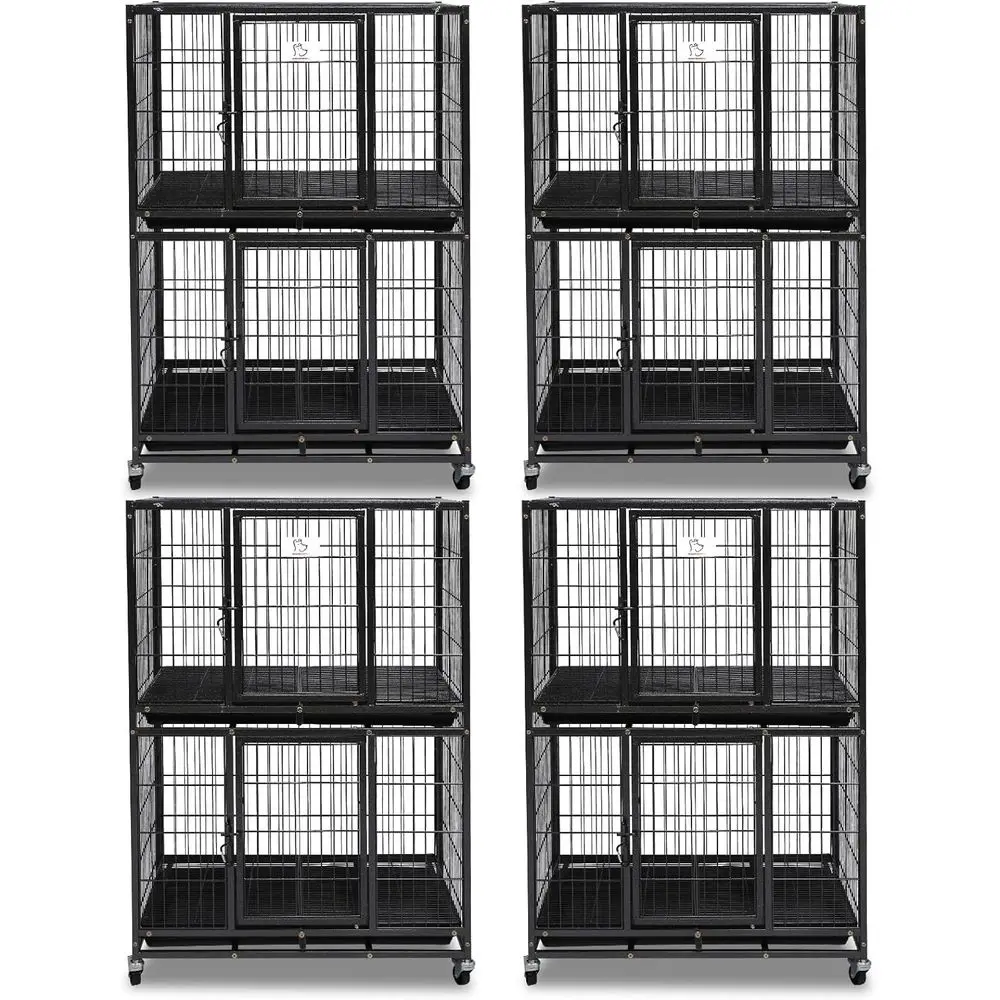 

Stackable 31 Inch Heavy-Duty Dog Crate with Lockable Wheels, Removable Tray, Suitable for Small Dogs (Two-Tier)